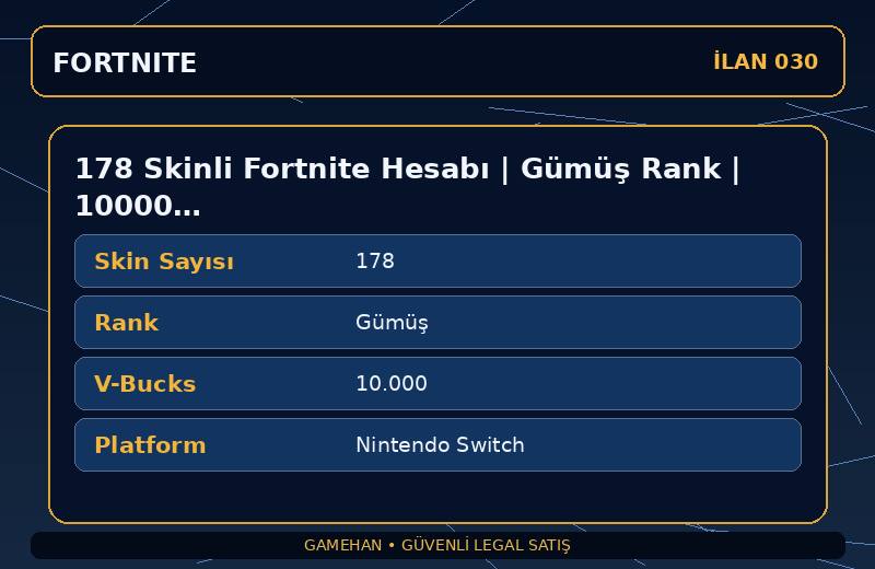 178 Skinli Fortnite Hesabı | Gümüş Rank | 10000 V-Bucks | Battle Pass Koleksiyonu