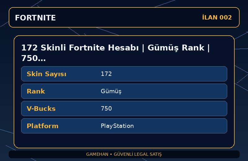 172 Skinli Fortnite Hesabı | Gümüş Rank | 750 V-Bucks | Eski Sezon Skinleri