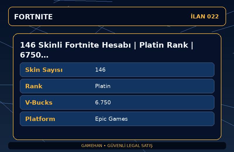 146 Skinli Fortnite Hesabı | Platin Rank | 6750 V-Bucks | Nadir Skin Var
