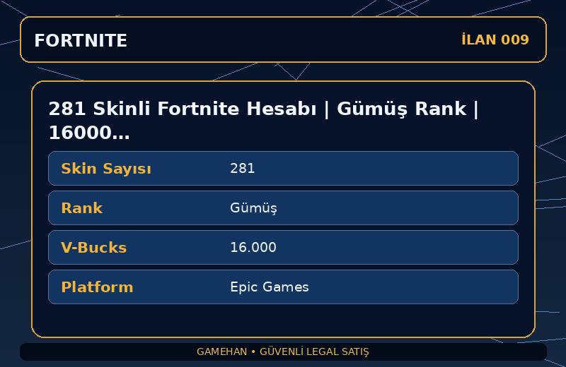 281 Skinli Fortnite Hesabı | Gümüş Rank | 16000 V-Bucks | Battle Pass Koleksiyonu