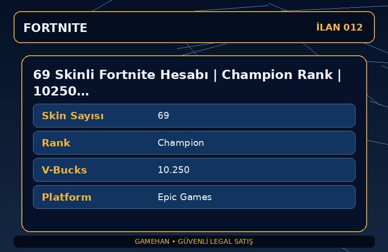 69 Skinli Fortnite Hesabı | Champion Rank | 10250 V-Bucks | Nadir Skin Var