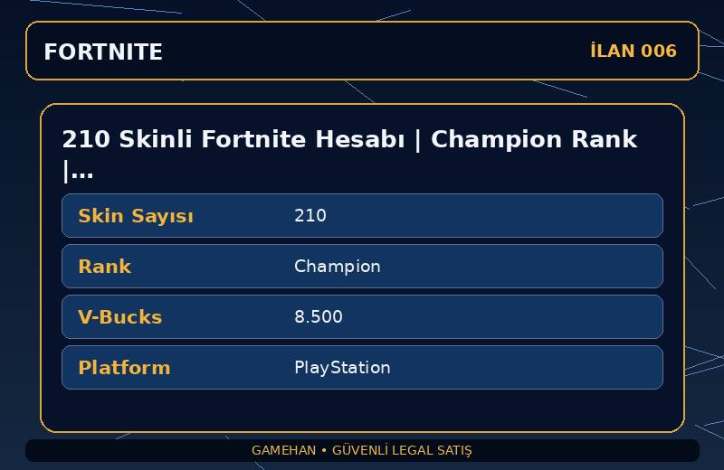210 Skinli Fortnite Hesabı | Champion Rank | 8500 V-Bucks | Karışık Koleksiyon