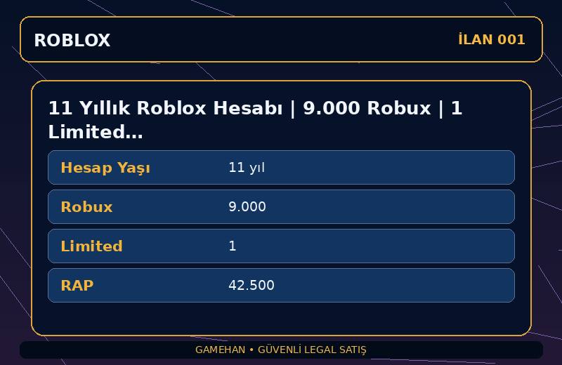 11 Yıllık Roblox Hesabı | 9.000 Robux | 1 Limited | 42.500 RAP