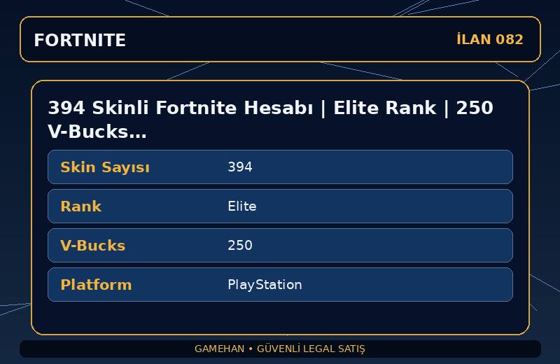 394 Skinli Fortnite Hesabı | Elite Rank | 250 V-Bucks | Battle Pass Koleksiyonu