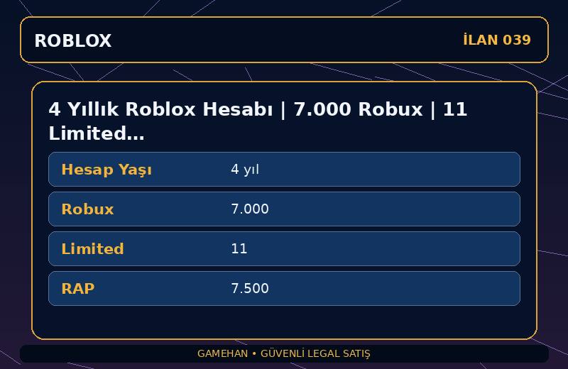 4 Yıllık Roblox Hesabı | 7.000 Robux | 11 Limited | 7.500 RAP