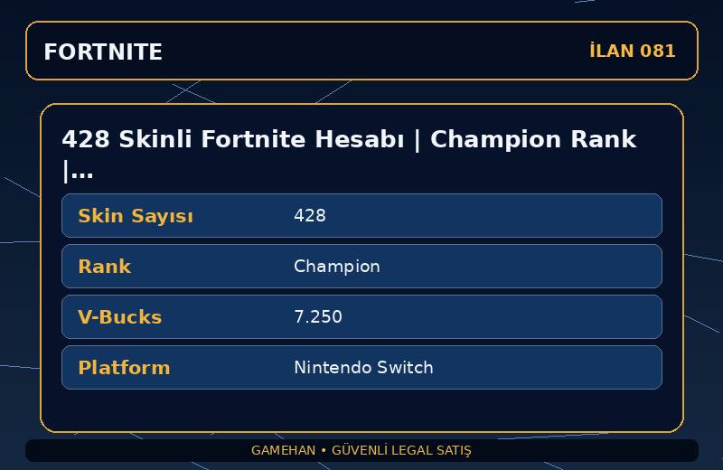 428 Skinli Fortnite Hesabı | Champion Rank | 7250 V-Bucks | Karışık Koleksiyon