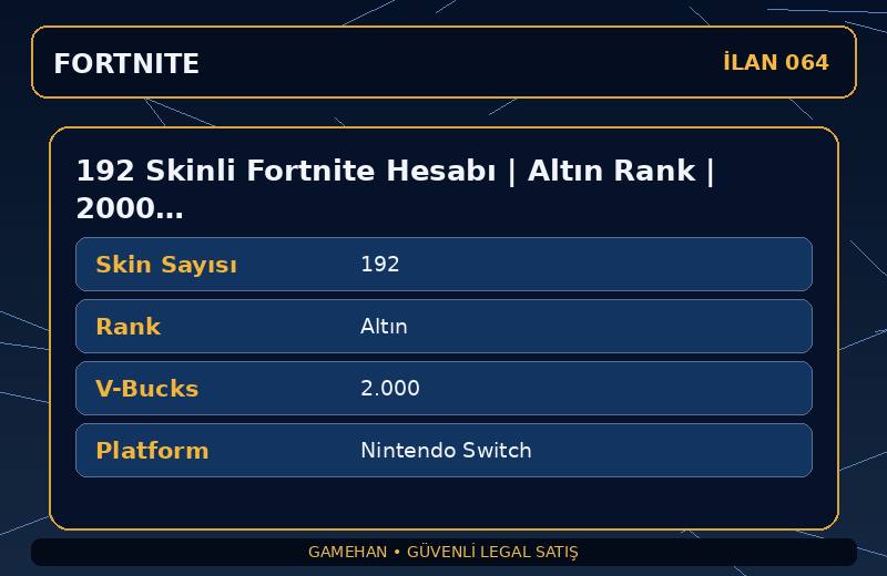192 Skinli Fortnite Hesabı | Altın Rank | 2000 V-Bucks | Battle Pass Koleksiyonu