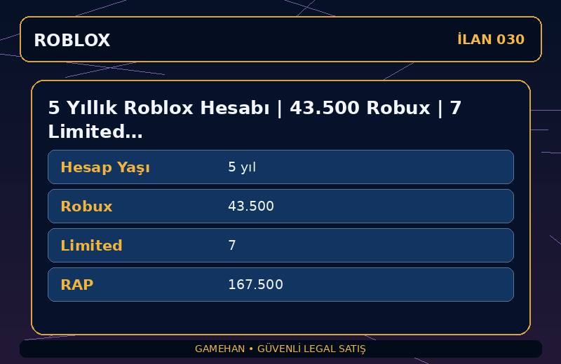 5 Yıllık Roblox Hesabı | 43.500 Robux | 7 Limited | 167.500 RAP