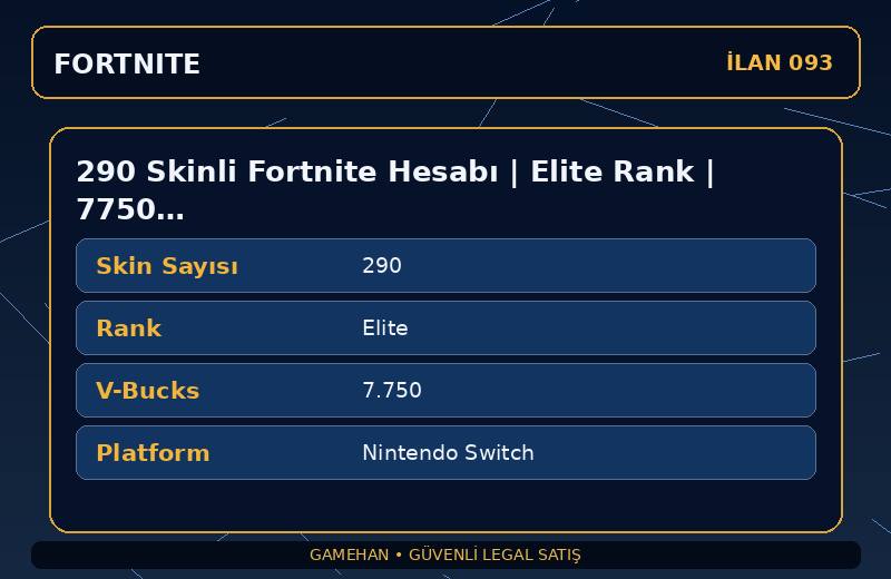 290 Skinli Fortnite Hesabı | Elite Rank | 7750 V-Bucks | Eski Sezon Skinleri