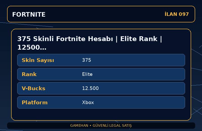 375 Skinli Fortnite Hesabı | Elite Rank | 12500 V-Bucks | Karışık Koleksiyon