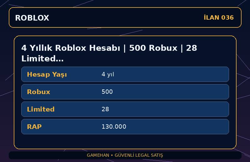 4 Yıllık Roblox Hesabı | 500 Robux | 28 Limited | 130.000 RAP