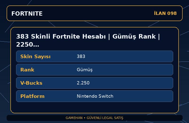 383 Skinli Fortnite Hesabı | Gümüş Rank | 2250 V-Bucks | Karışık Koleksiyon
