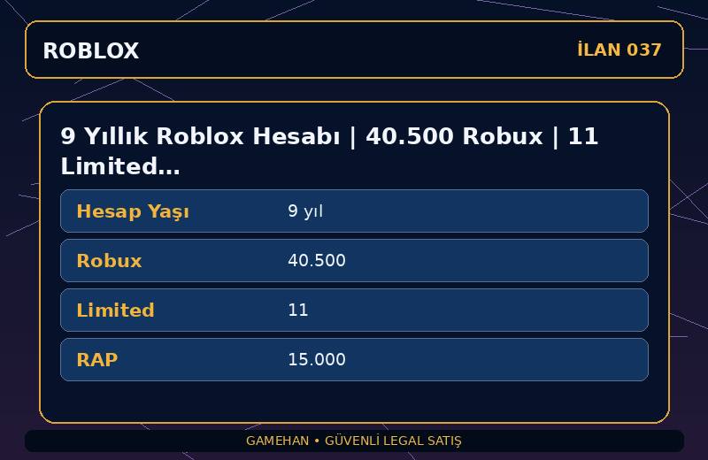 9 Yıllık Roblox Hesabı | 40.500 Robux | 11 Limited | 15.000 RAP
