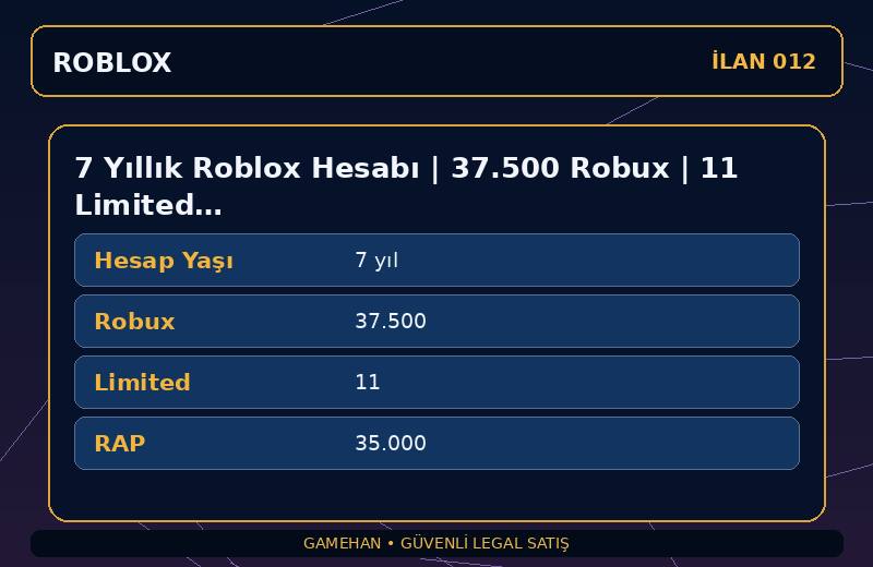 7 Yıllık Roblox Hesabı | 37.500 Robux | 11 Limited | 35.000 RAP