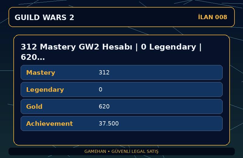 312 Mastery GW2 Hesabı | 0 Legendary | 620 Gold | NA