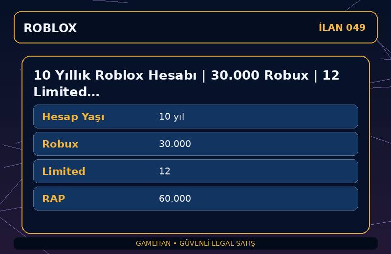 10 Yıllık Roblox Hesabı | 30.000 Robux | 12 Limited | 60.000 RAP