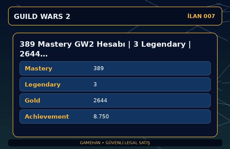 389 Mastery GW2 Hesabı | 3 Legendary | 2644 Gold | NA