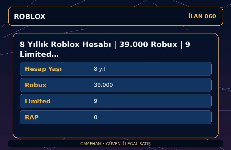 8 Yıllık Roblox Hesabı | 39.000 Robux | 9 Limited | 0 RAP