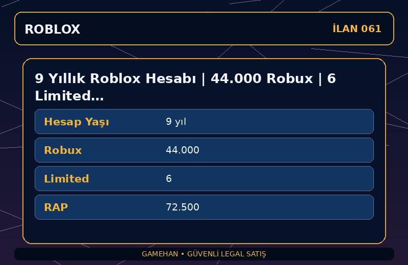 9 Yıllık Roblox Hesabı | 44.000 Robux | 6 Limited | 72.500 RAP