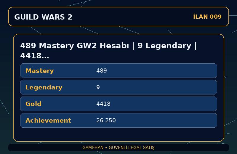 489 Mastery GW2 Hesabı | 9 Legendary | 4418 Gold | EU