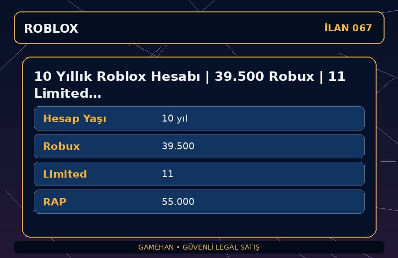 10 Yıllık Roblox Hesabı | 39.500 Robux | 11 Limited | 55.000 RAP