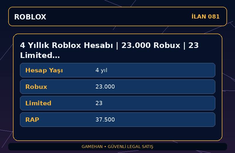 4 Yıllık Roblox Hesabı | 23.000 Robux | 23 Limited | 37.500 RAP