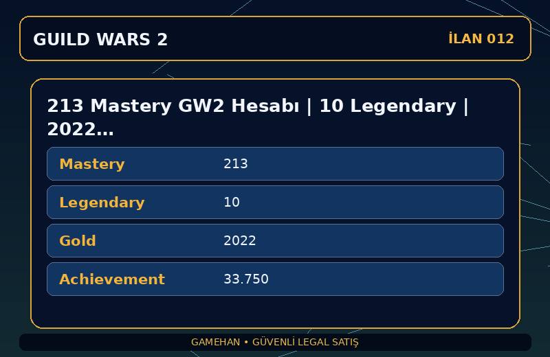 213 Mastery GW2 Hesabı | 10 Legendary | 2022 Gold | NA