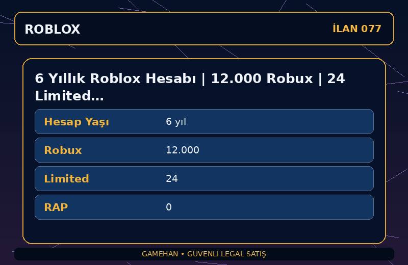 6 Yıllık Roblox Hesabı | 12.000 Robux | 24 Limited | 0 RAP