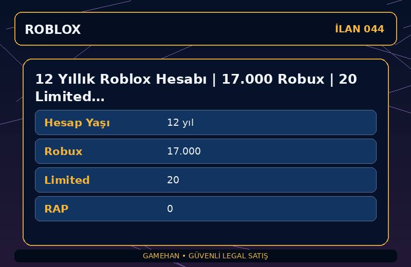 12 Yıllık Roblox Hesabı | 17.000 Robux | 20 Limited | 0 RAP