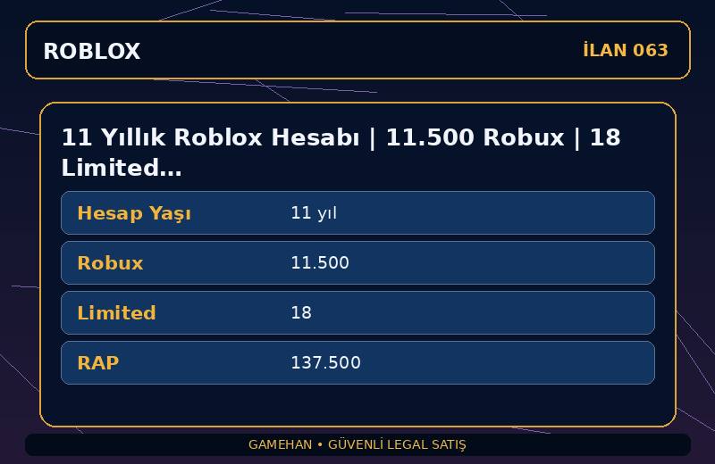 11 Yıllık Roblox Hesabı | 11.500 Robux | 18 Limited | 137.500 RAP