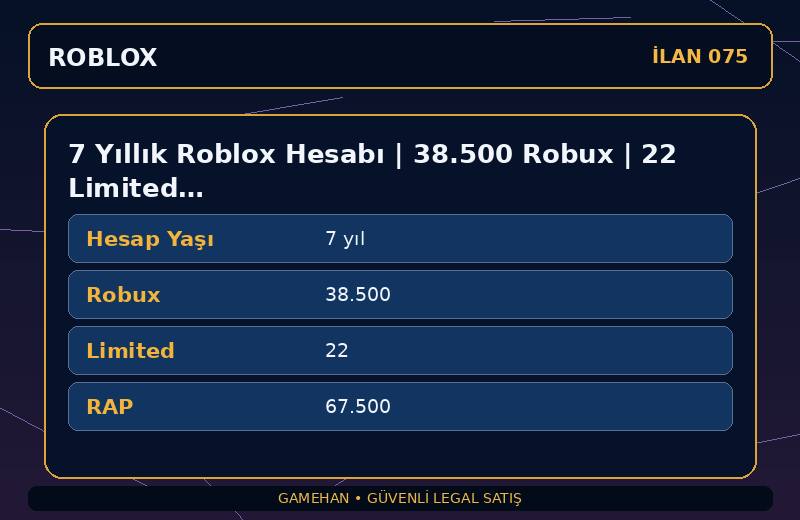 7 Yıllık Roblox Hesabı | 38.500 Robux | 22 Limited | 67.500 RAP