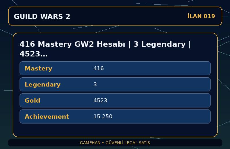 416 Mastery GW2 Hesabı | 3 Legendary | 4523 Gold | NA