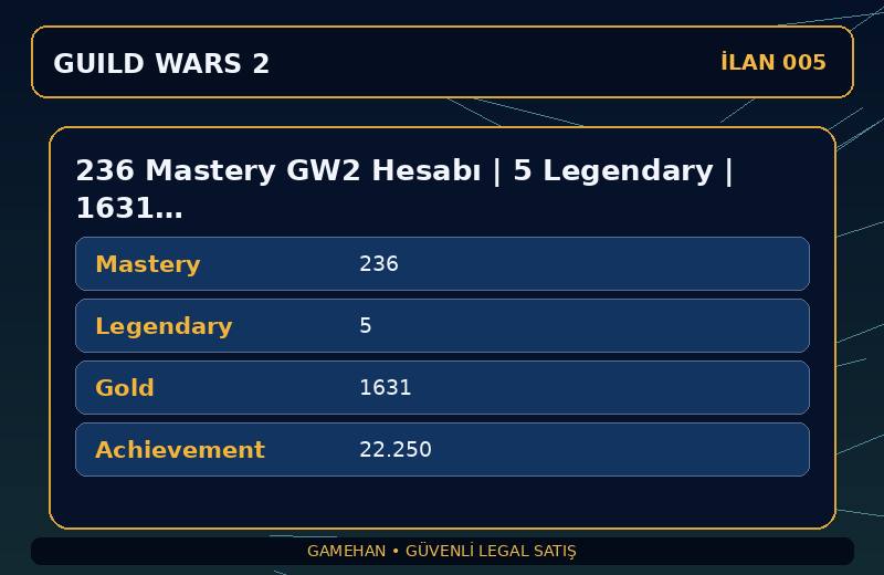 236 Mastery GW2 Hesabı | 5 Legendary | 1631 Gold | NA