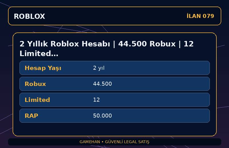 2 Yıllık Roblox Hesabı | 44.500 Robux | 12 Limited | 50.000 RAP
