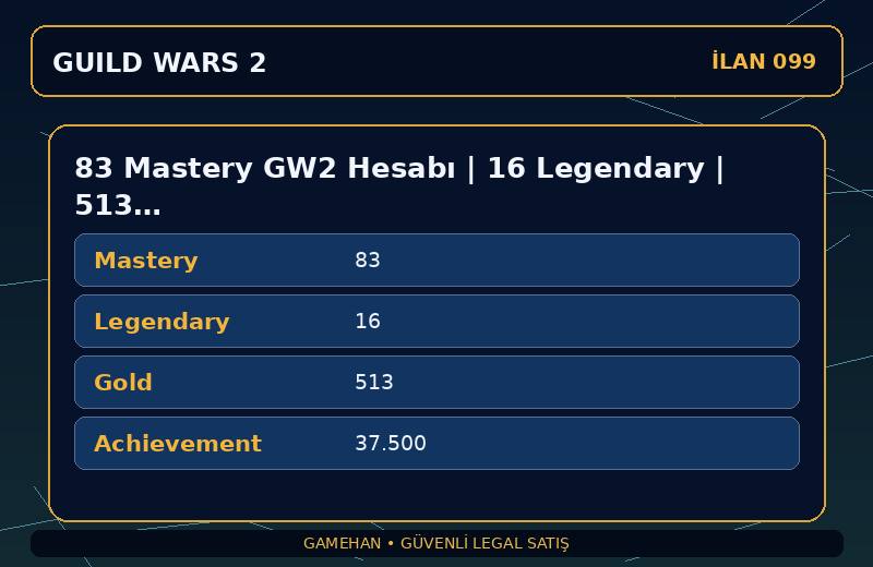 83 Mastery GW2 Hesabı | 16 Legendary | 513 Gold | EU