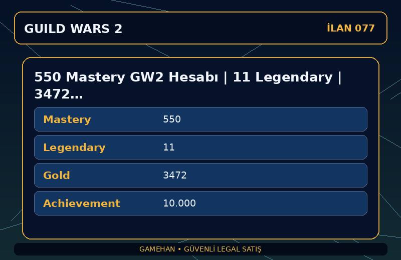 550 Mastery GW2 Hesabı | 11 Legendary | 3472 Gold | EU