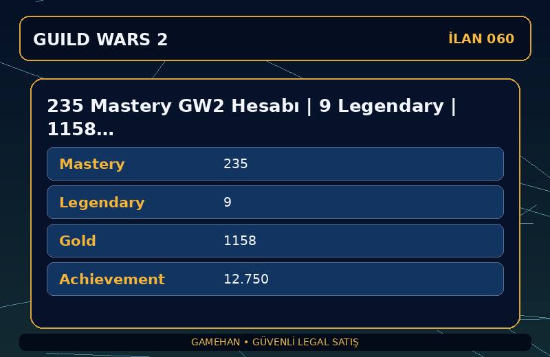 235 Mastery GW2 Hesabı | 9 Legendary | 1158 Gold | EU