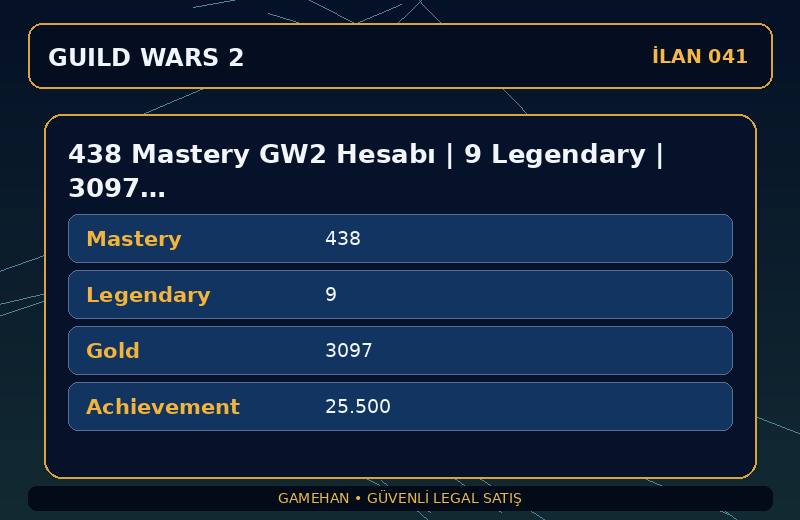 438 Mastery GW2 Hesabı | 9 Legendary | 3097 Gold | EU