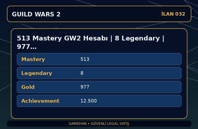 513 Mastery GW2 Hesabı | 8 Legendary | 977 Gold | EU