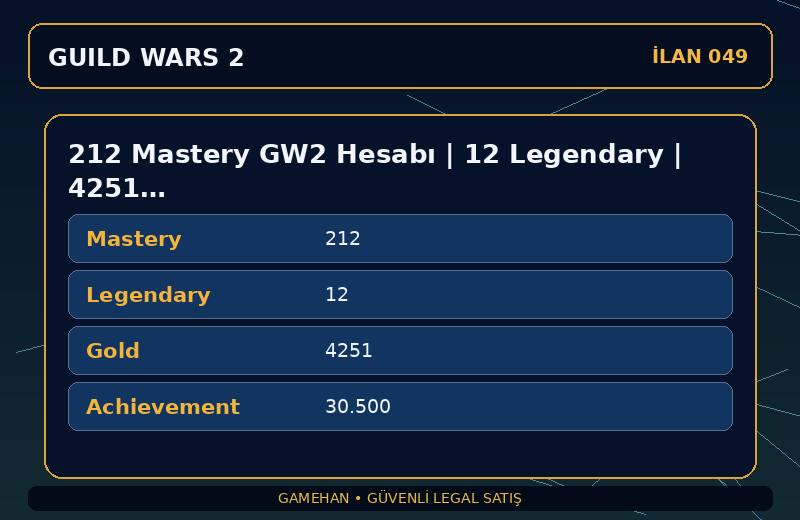 212 Mastery GW2 Hesabı | 12 Legendary | 4251 Gold | NA