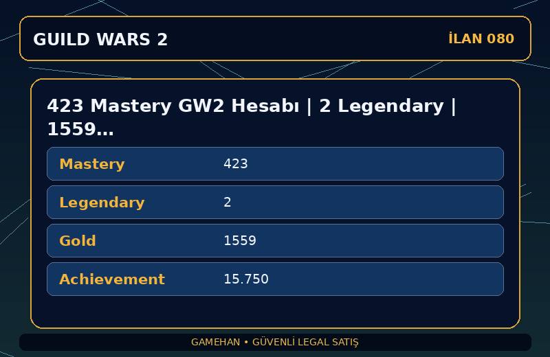 423 Mastery GW2 Hesabı | 2 Legendary | 1559 Gold | NA