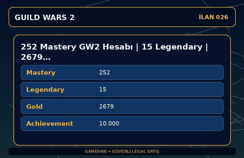 252 Mastery GW2 Hesabı | 15 Legendary | 2679 Gold | EU
