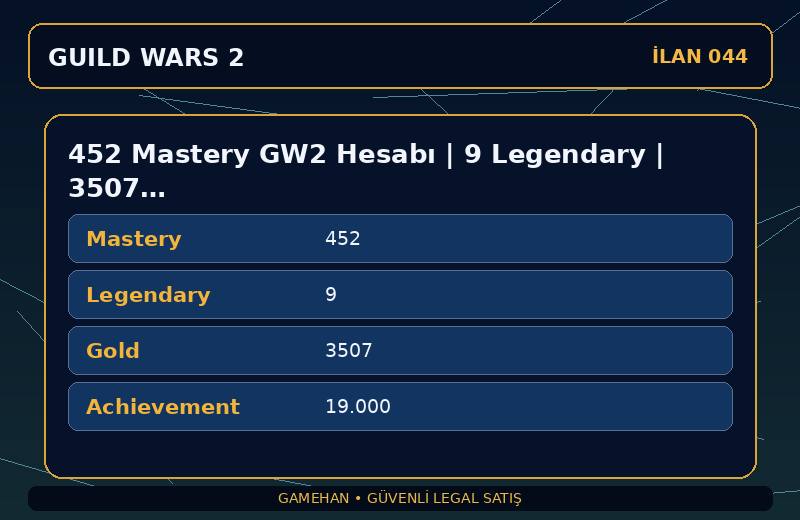 452 Mastery GW2 Hesabı | 9 Legendary | 3507 Gold | EU