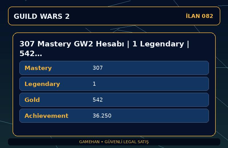 307 Mastery GW2 Hesabı | 1 Legendary | 542 Gold | EU