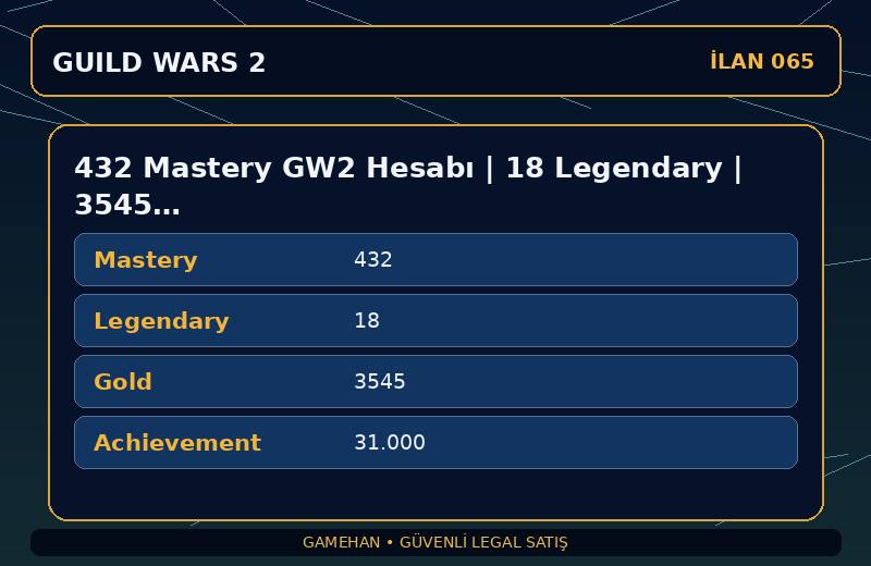 432 Mastery GW2 Hesabı | 18 Legendary | 3545 Gold | EU