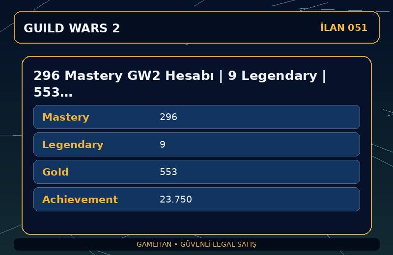 296 Mastery GW2 Hesabı | 9 Legendary | 553 Gold | NA