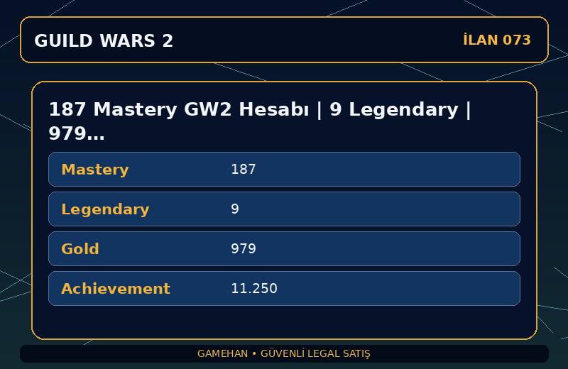 187 Mastery GW2 Hesabı | 9 Legendary | 979 Gold | NA