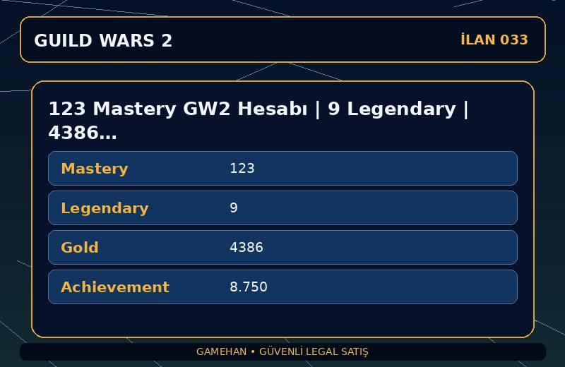 123 Mastery GW2 Hesabı | 9 Legendary | 4386 Gold | EU