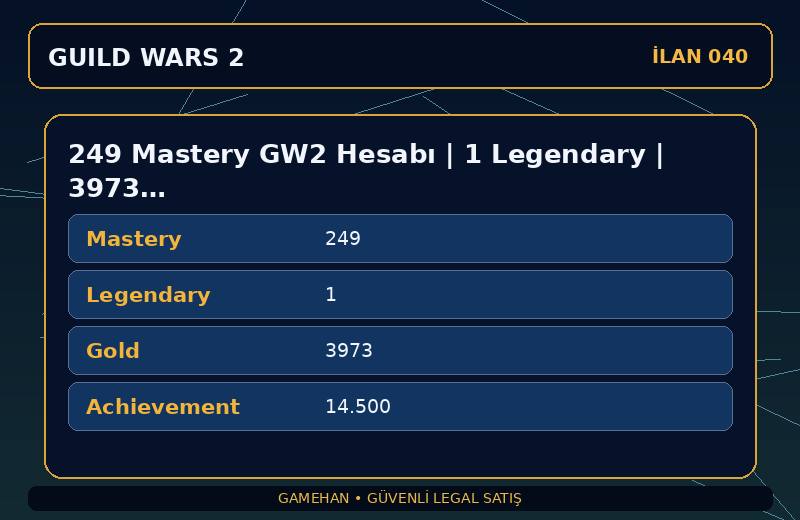 249 Mastery GW2 Hesabı | 1 Legendary | 3973 Gold | NA