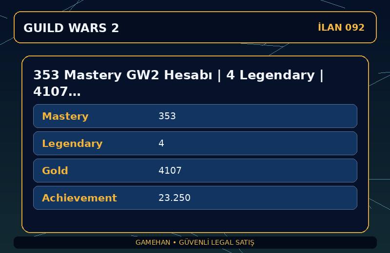 353 Mastery GW2 Hesabı | 4 Legendary | 4107 Gold | NA